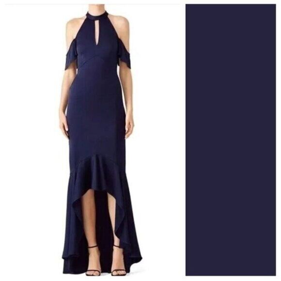 Shoshanna Dresses & Skirts - Shoshanna Midnight Montrose 6 Blue Dress Hi Low Navy High Neck Off Shoulder Maxi